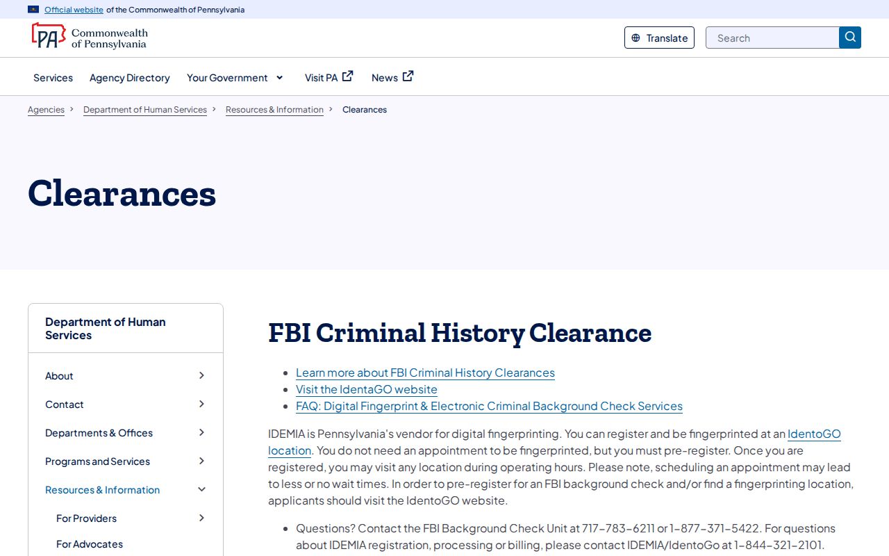 Susquehanna County arrest history fingerprint clearance instructions