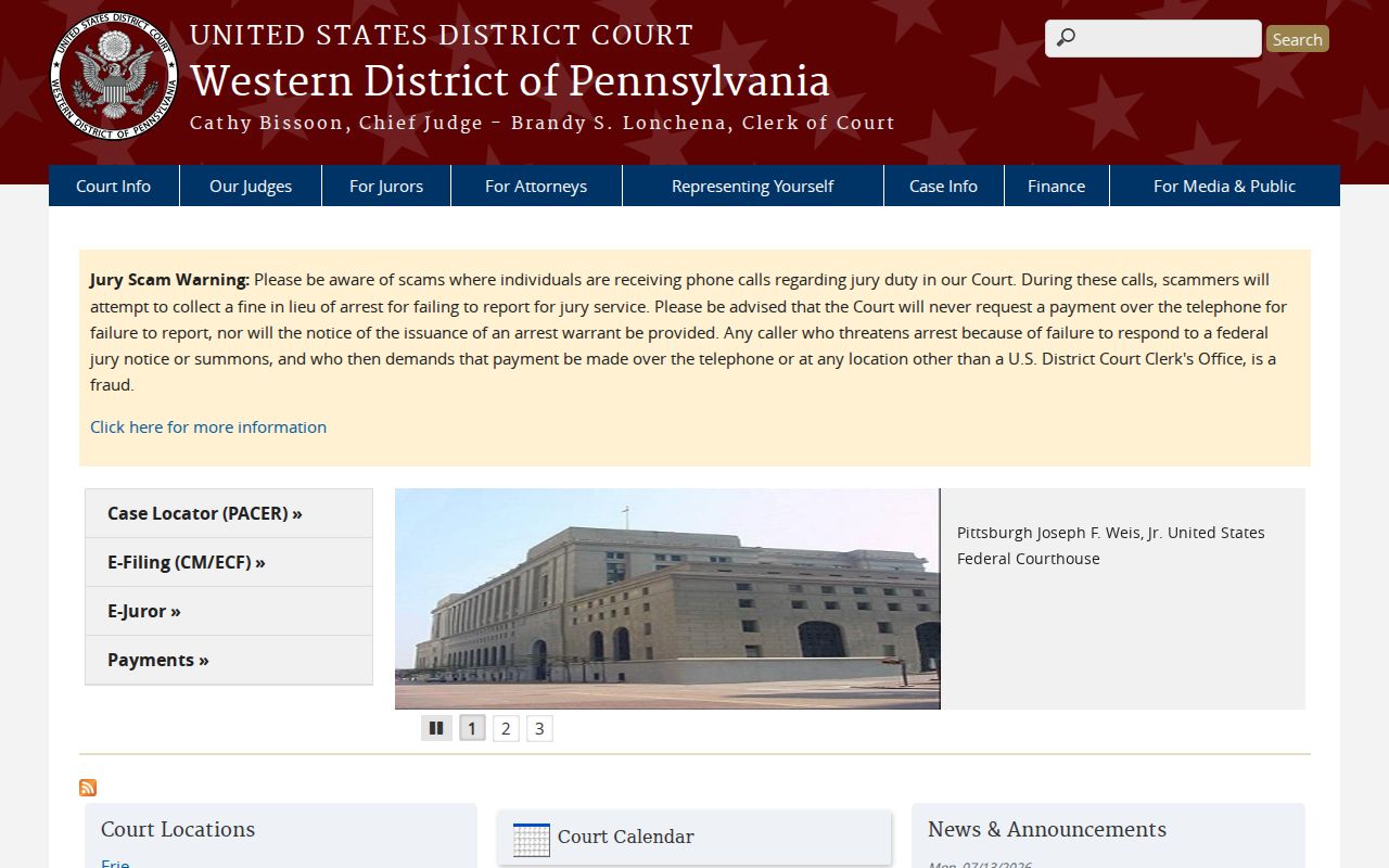 Pennsylvania federal court site contrasted with Susquehanna County criminal cases