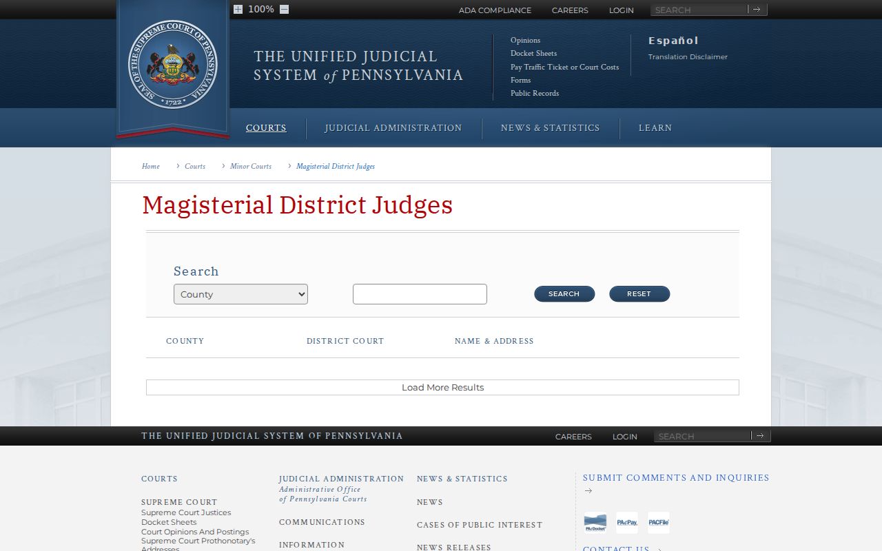 Susquehanna County criminal court case Magisterial District Judge directory