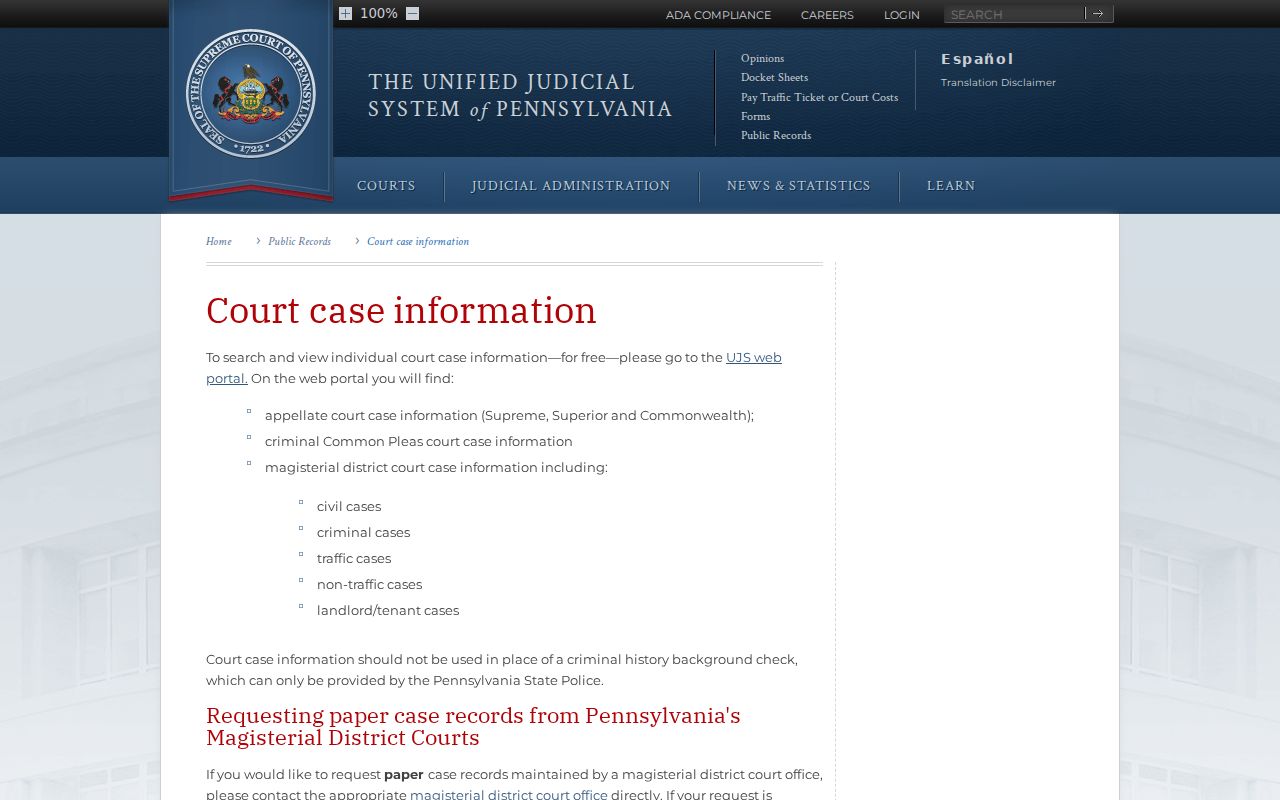 Susquehanna County criminal court case public information limits