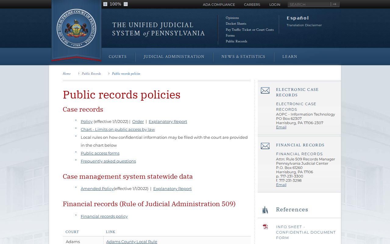 Susquehanna County criminal court case public access policies