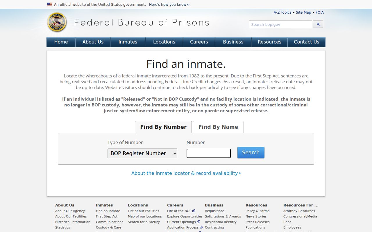 Federal prison locator for a Forest City record check