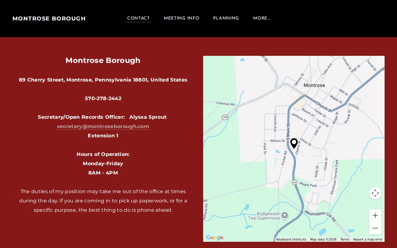 Montrose criminal records contacts for police in Susquehanna County
