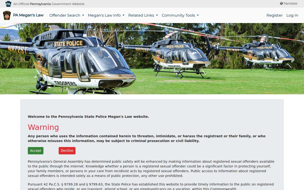Susquehanna County sex offender lookup on Pennsylvania Megan's Law registry
