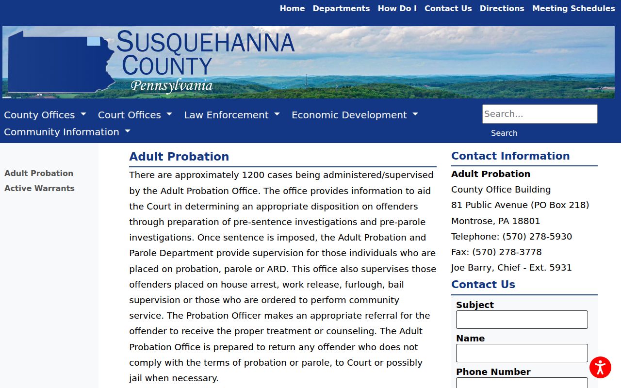 Susquehanna Depot criminal record route to Susquehanna County Adult Probation