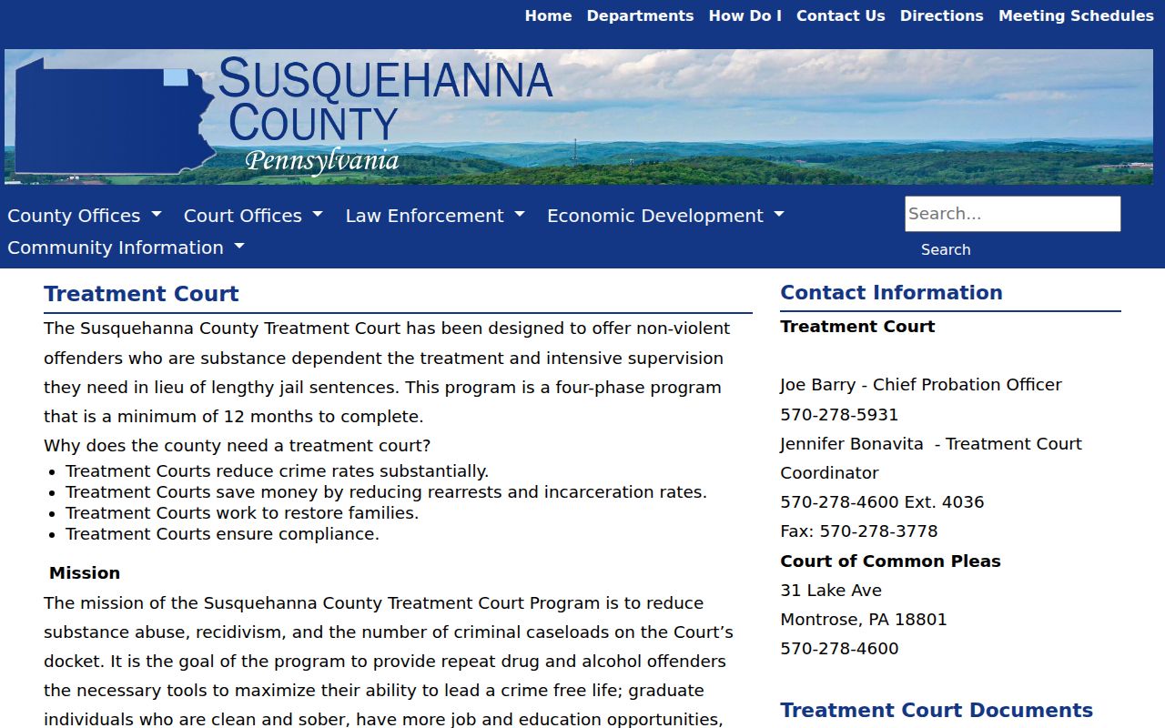 Susquehanna Depot criminal case records and Susquehanna County Treatment Court