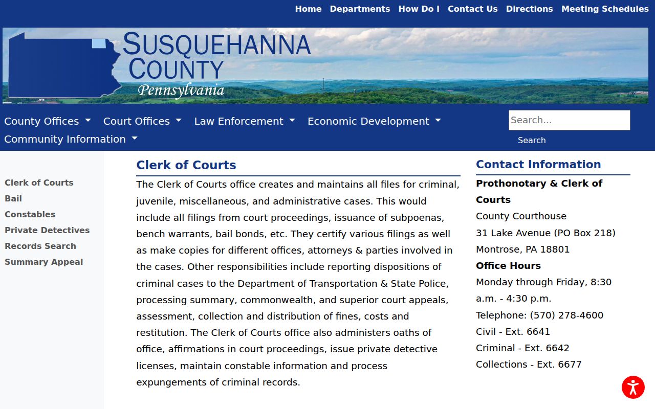 Susquehanna County Clerk of Courts criminal records information