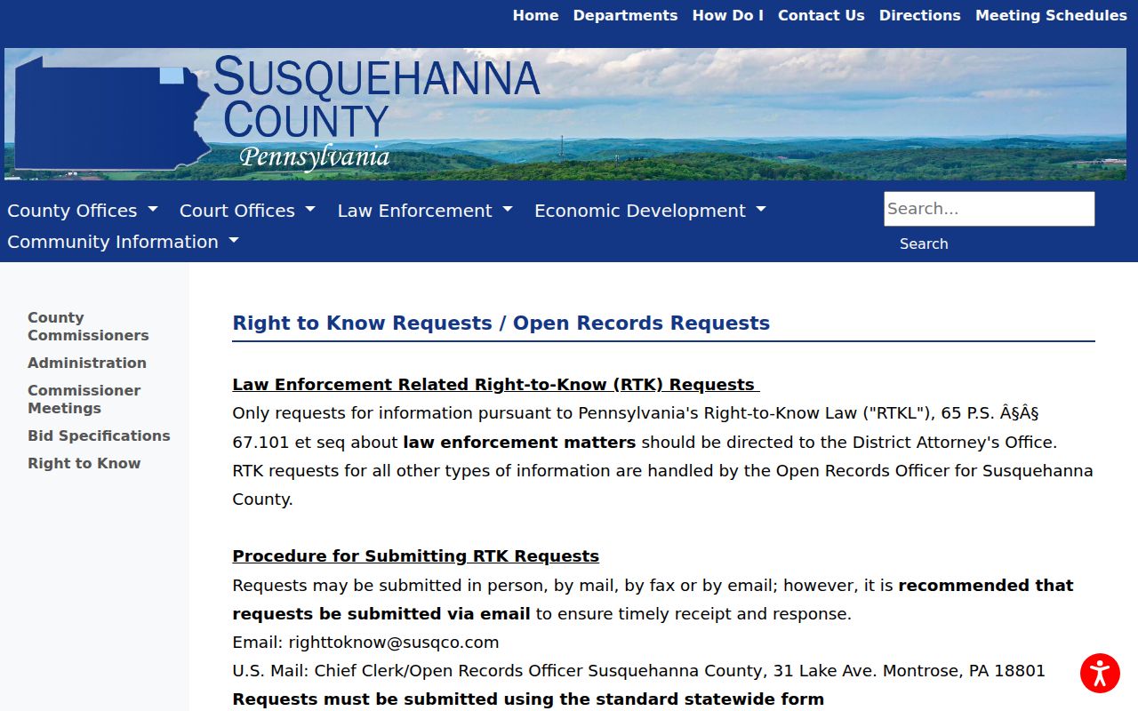 Susquehanna County Right-to-Know request form