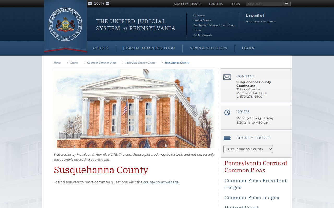 Official Susquehanna County Court of Common Pleas profile